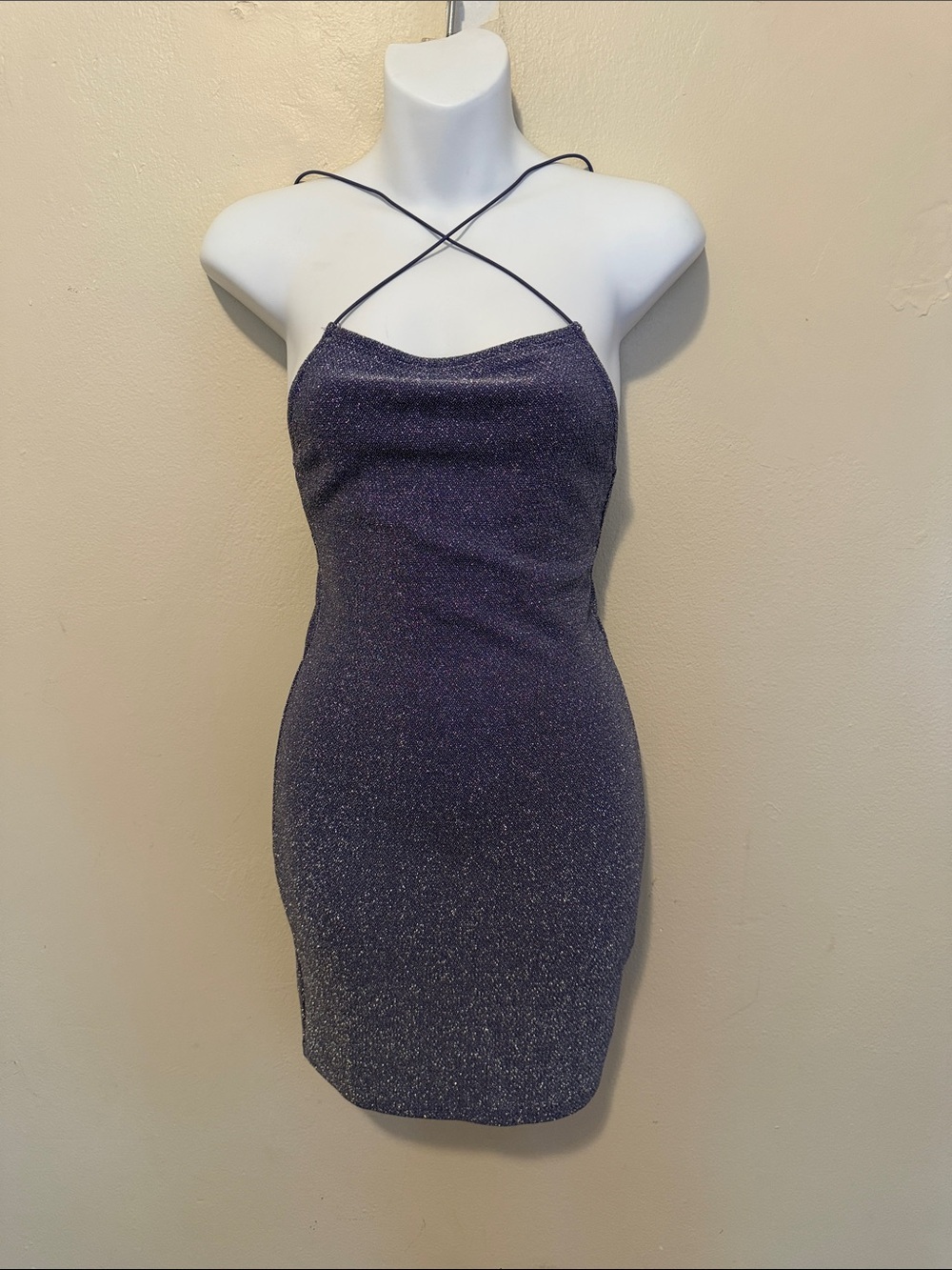 Divided Shimmer Purple Crisscross Mini Dress